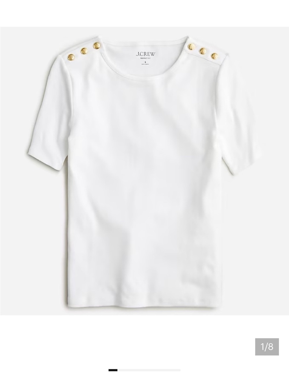 J. Crew White Tee with Gold Shoulder Buttons Sz S